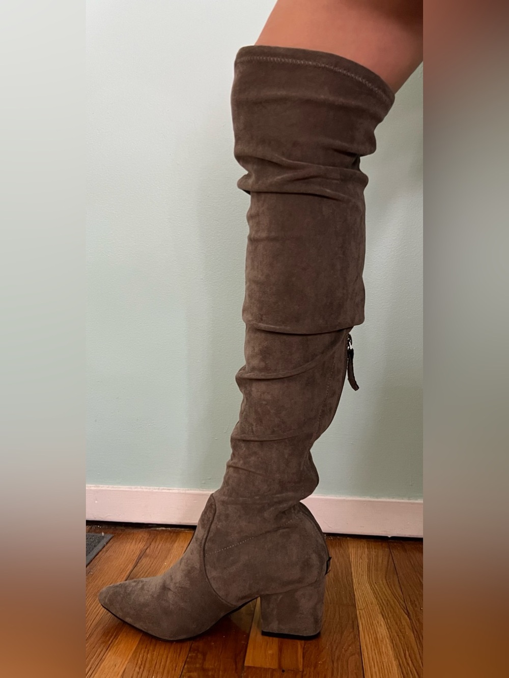 Women's Brown Suede Over-the-Knee Block Heel Boots